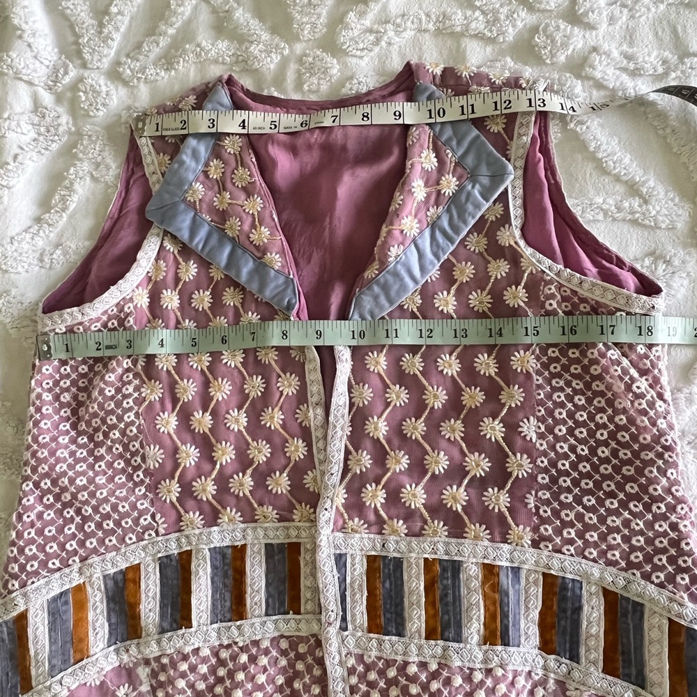 Bohemian Embroidered Pastel Pink Beaded Floral Sequin Patchwork Fairycore Vest - Picture 13 of 15